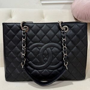 Chanel Caviar GST Black Quilted Large Shoulder Bag